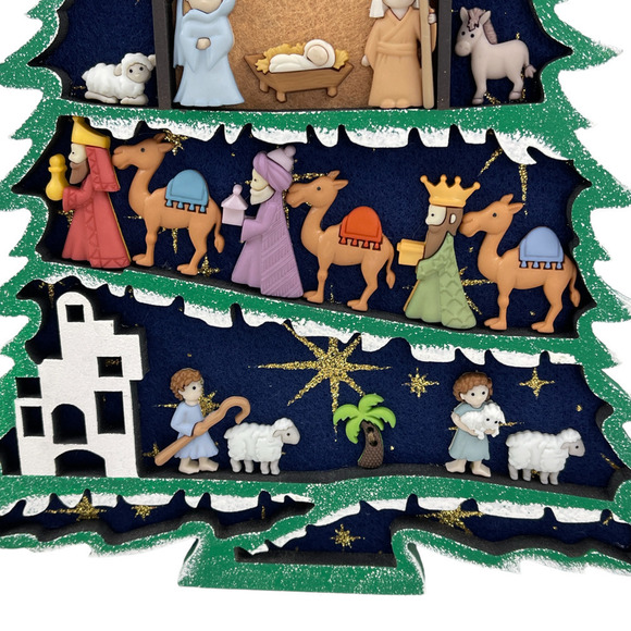 Handmade Wooden Felt Christmas Tree 11.5 H Nativity Buttons Holiday Gift… - Picture 7 of 12
